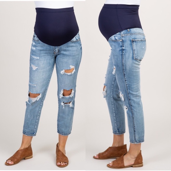 Pinkblush Denim - Pinkblush Distressed Cropped Maternity Jeans FIRM